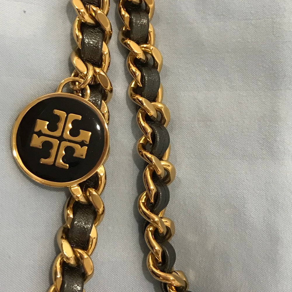 Tory Burch leather woven chain choker